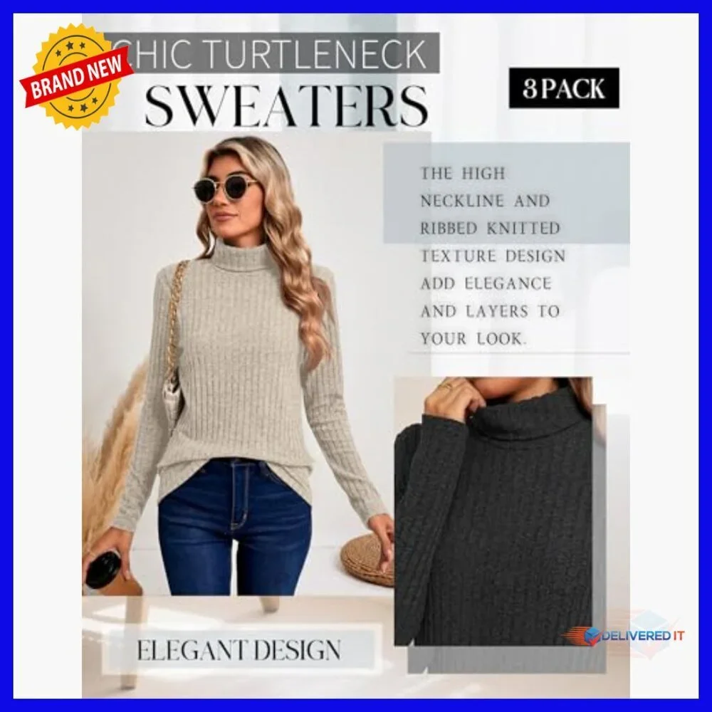 Slim Fit Turtleneck Sweater 3 Pack Lightweight Pullover Long Sleeve Tops